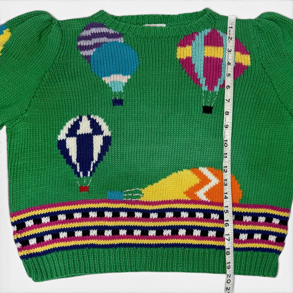 Vintage 80s VAN CLEEF Designs Hand Knit Hot Air Balloon Sweater Size Medium - Picture 5 of 9